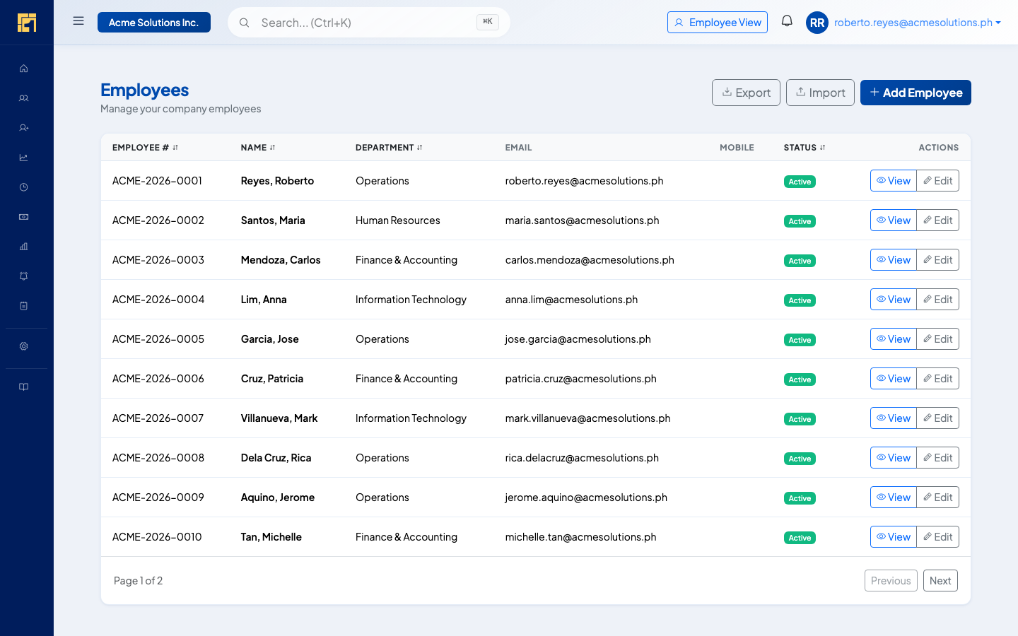Employees list