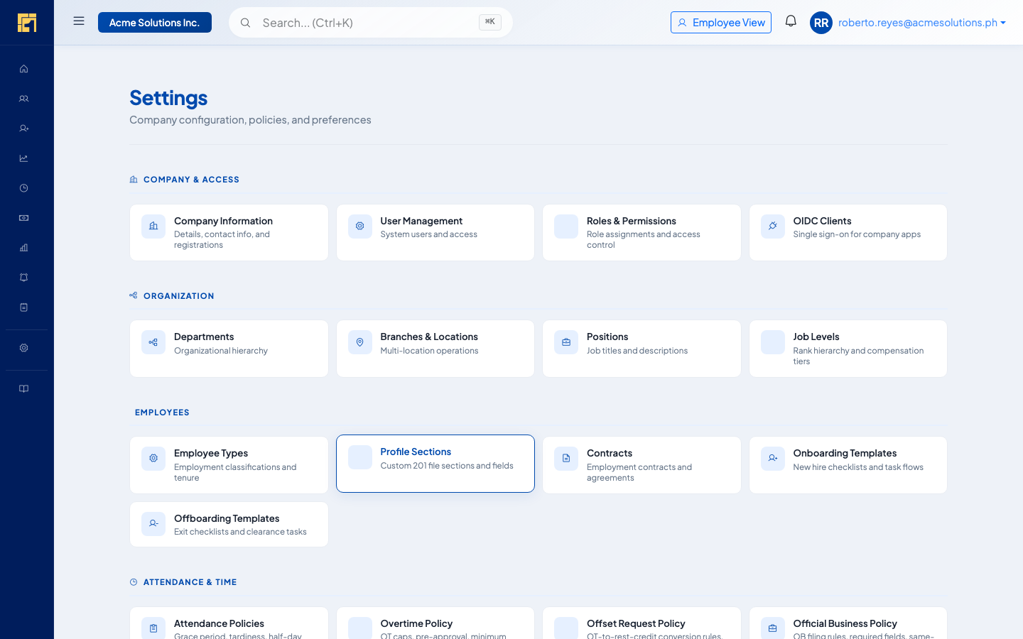Settings overview